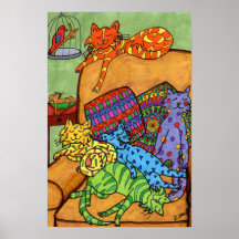 Niedliche Farbenfrohe Zeichnend Cats Chair Napping