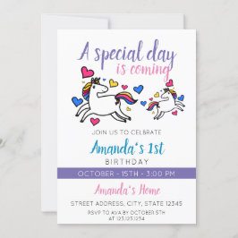 Niedliche Farbenspiel Einhorn 1. Geburtstag Einladung