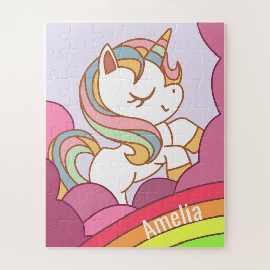 Niedliche Farbenspiel Einhorn und Regenbogen Kunst Puzzle (Vertikal)