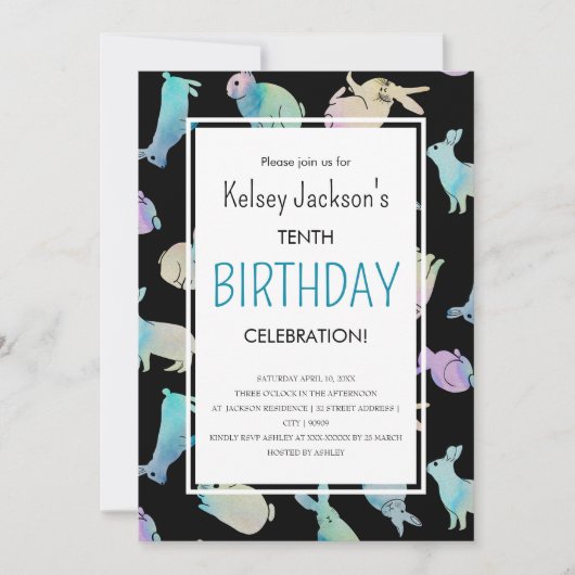 Niedliche Farbgeblasene Kaninchenvorlage Einladung (Vorderseite)