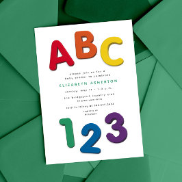 Niedliche farbige ABC 123-neutrale Babydusche Einladung