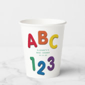 Niedliche farbige ABC 123-neutrale Babydusche Pappbecher (Rückseite)