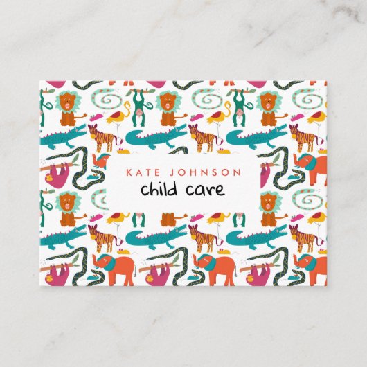 Niedliche Farbige Abstrakte Tiere Kinderbetreuung Visitenkarte (Vorderseite)