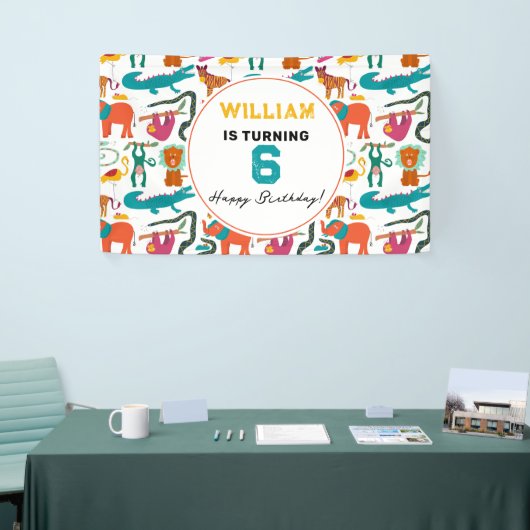 Niedliche Farbige Abstrakte Tiere Kindergeburtstag Banner (Messeveranstaltung)