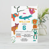 Niedliche Farbige Abstrakte Tiere Kindergeburtstag Einladung (Stehend Vorderseite)