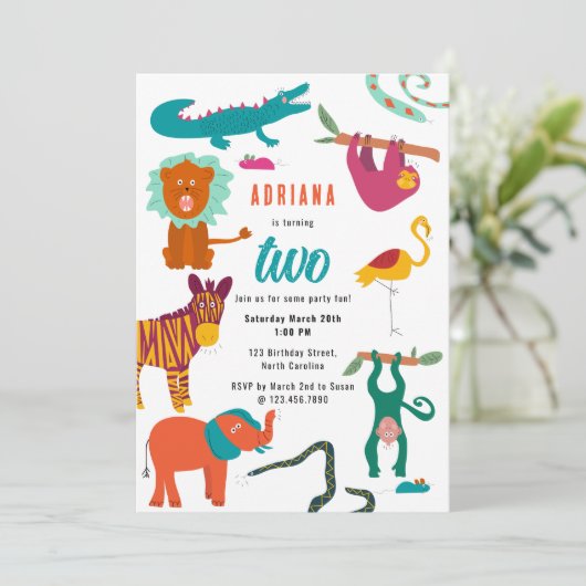 Niedliche Farbige Abstrakte Tiere Kindergeburtstag Einladung (Stehend Vorderseite)