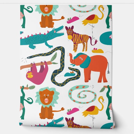 Niedliche Farbige Abstrakte Tiere Kindermuster Tapete (Abrollen)