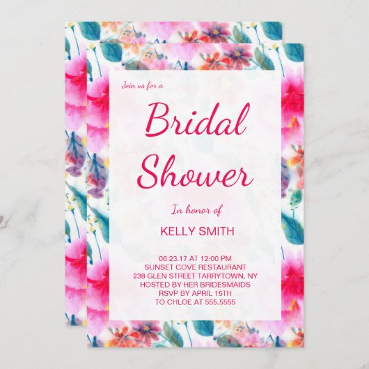 Niedliche farbige Aquarellfarben Blume Brautparty Einladung (Vorne/Hinten)