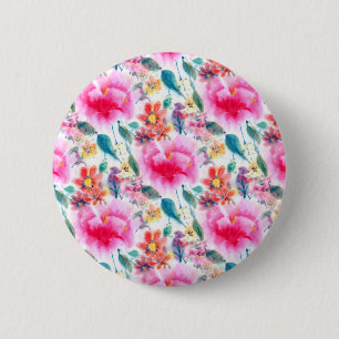Niedliche farbige Aquarellfarben-Blume-Nummernschi Button