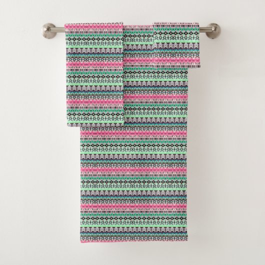 Niedliche, farbige Aztec-Muster Badhandtuch Set (Insitu)