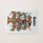 Niedliche Farbige Baumkatzen Blume Monogramm Name Puzzle (Horizontal)