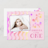 Niedliche Farbige Blocks 1. Geburtstag Foto Einladungspostkarte (Vorne/Hinten)