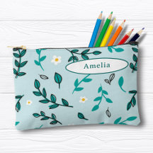 Niedliche farbige Blume Blätter Blue Pencil Case