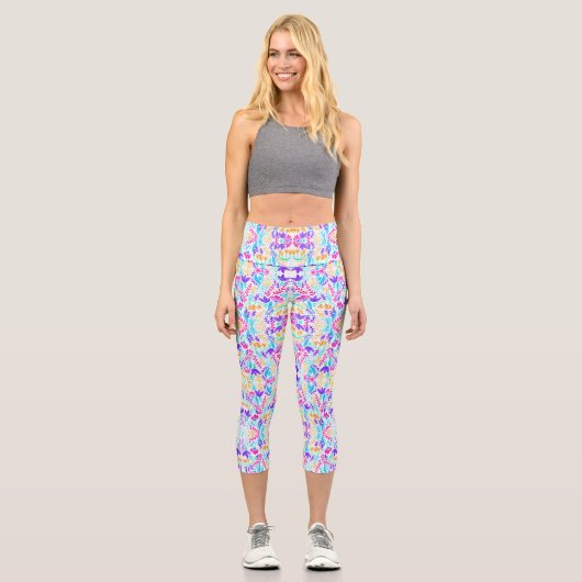 Niedliche farbige Blume Capri Leggings (Vorderseite)
