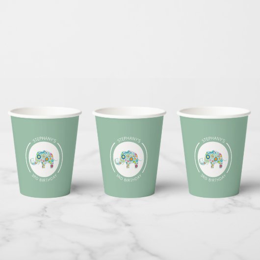 Niedliche farbige Blume Elefantenmonogramm Pappbecher (Multi)