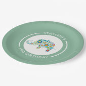 Niedliche farbige Blume Elefantenmonogramm Pappteller (Schrägansicht)