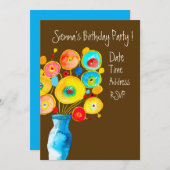 Niedliche farbige Blume Geburtstagsparty Einladung (Vorne/Hinten)