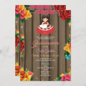 Niedliche farbige Blume Rustikales Holz Quinceañer Einladung (Vorne/Hinten)