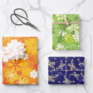 Niedliche farbige Daisy Illustration Blumenmuster Geschenkpapier Set