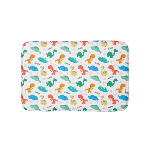 Niedliche Farbige Dinosaurier Illustriertes Muster Badematte (Vorderseite)
