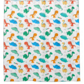 Niedliche Farbige Dinosaurier Illustriertes Muster Duschvorhang (Vorderseite)