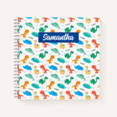 Niedliche Farbige Dinosaurier Illustriertes Muster Notizblock (Vorderseite)
