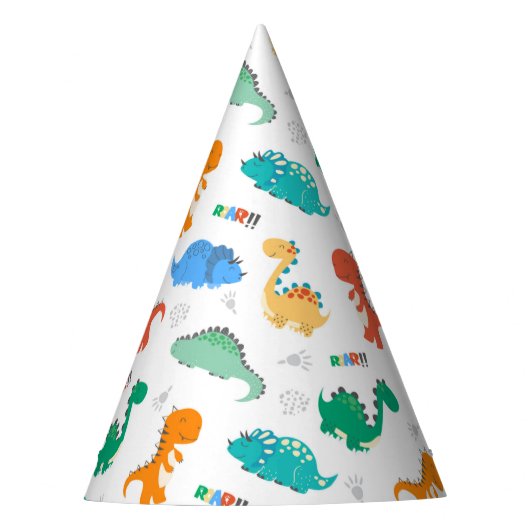 Niedliche Farbige Dinosaurier Illustriertes Muster Partyhütchen (Vorderseite)