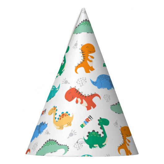 Niedliche Farbige Dinosaurier Illustriertes Muster Partyhütchen (Links)