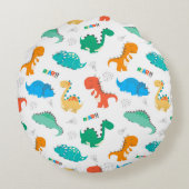 Niedliche Farbige Dinosaurier Illustriertes Muster Rundes Kissen (Rückseite)