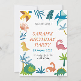 Niedliche farbige Dinosaurier zum Geburtstag Einla Einladung