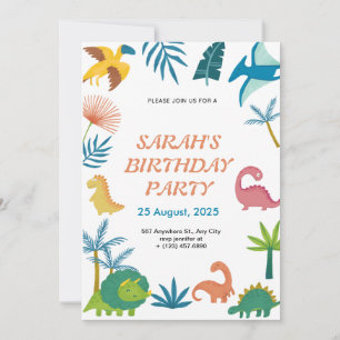Niedliche farbige Dinosaurier zum Geburtstag Einla Einladung