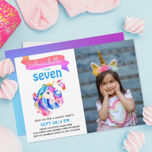 Niedliche Farbige Einhornbahn Regenbogen Wasserfar Einladung