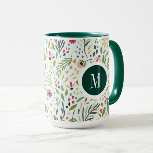 Niedliche farbige Föten und Blume Monogramm Tasse (VorderseiteRechts)