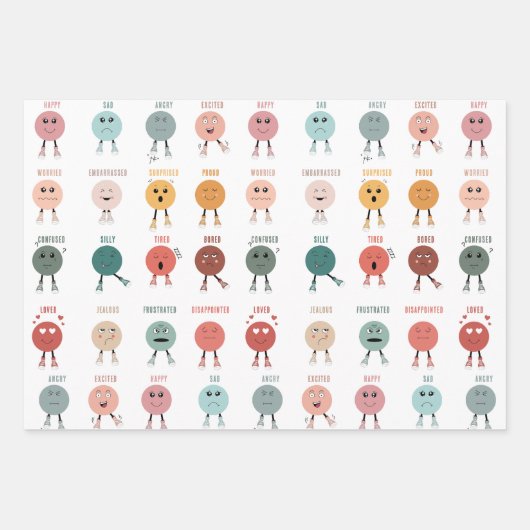 Niedliche farbige Gefühle Emotionen Factsheet Geschenkpapier Set (Vorderseite)