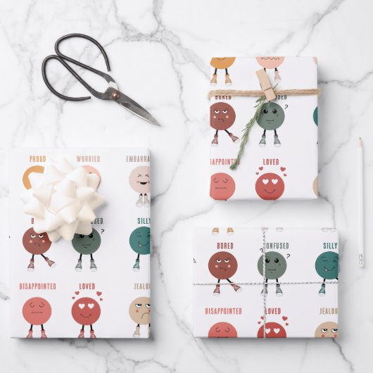 Niedliche farbige Gefühle Emotionen Factsheet Geschenkpapier Set (Vorderseite)