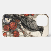Niedliche Farbige Gothic Raven & Rote Rose iPhone Hülle (Rückseite (Horizontal))