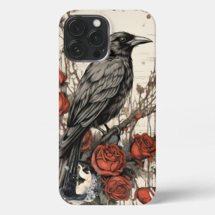 Niedliche Farbige Gothic Raven & Rote Rose iPhone 13 Pro Max Hülle