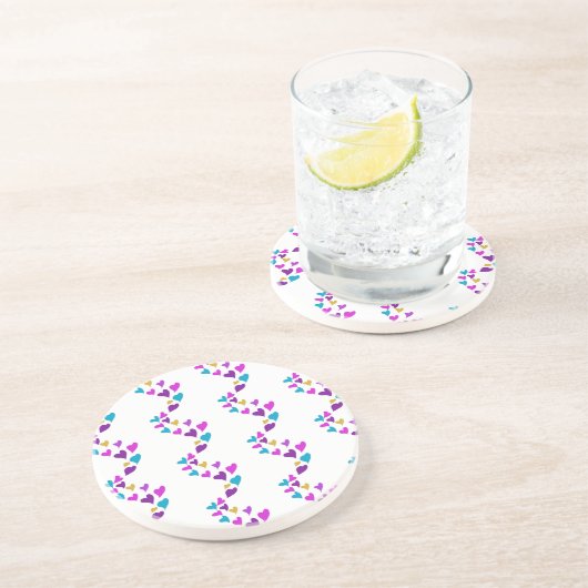 Niedliche Farbige Herzen Rosa Blau Lila Gelb Getränkeuntersetzer (Seite)