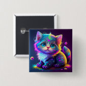 Niedliche Farbige Katze Digitales Kunstwerk-79827 Button (Vorne & Hinten)