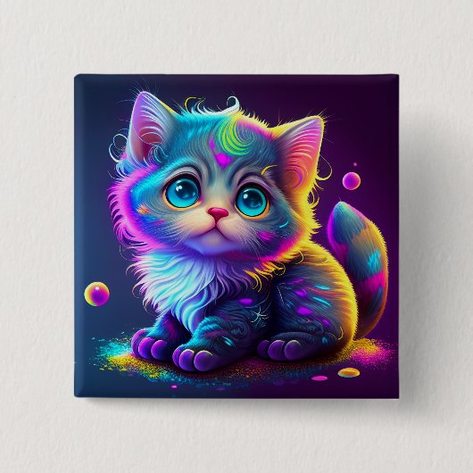 Niedliche Farbige Katze Digitales Kunstwerk-79827 Button (Vorderseite)