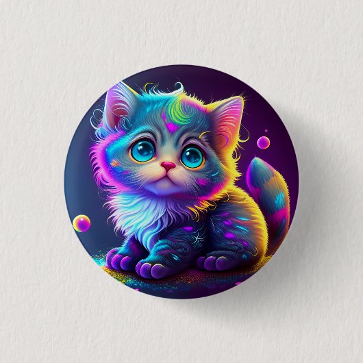 Niedliche Farbige Katze Digitales Kunstwerk-79827 Button (Vorderseite)