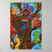 Niedliche farbige Katzen Baumhaus Whimsical Cartoo Poster (Vorne)