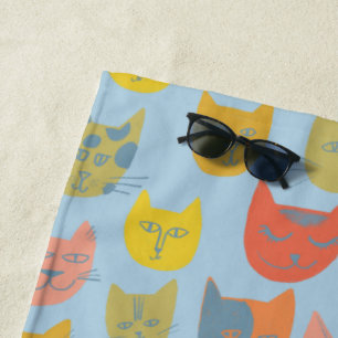 Niedliche, farbige Katzen blau Strandtuch