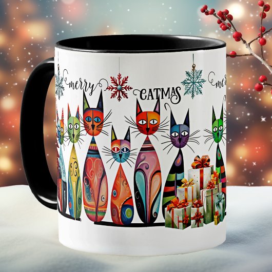 Niedliche farbige Katzen Frohe Weihnachten Kaffeetasse