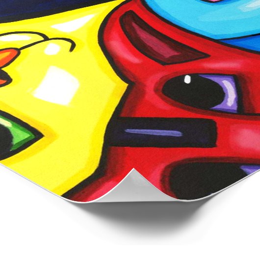 Niedliche Farbige Katzen Kakteen Art Original Male Poster (Ecke)