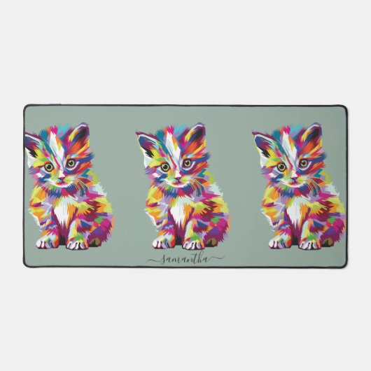 Niedliche farbige Katzenillustrierung auf Salbei Schreibtischunterlage (Vorderseite)