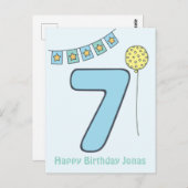 Niedliche Farbige Kinder' 7. Geburtstag Postkarte (Vorne/Hinten)