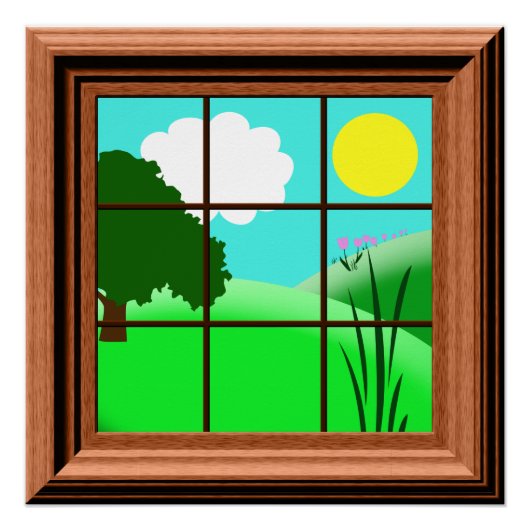 Niedliche Farbige Kinder Fake Window View Cartoon Poster (Vorderseite)