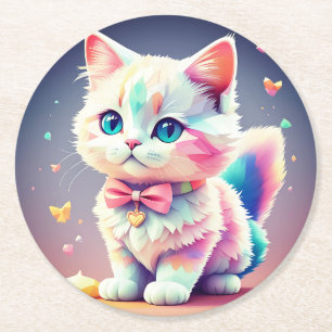 Niedliche Farbige Kitten-84301 Runder Pappuntersetzer