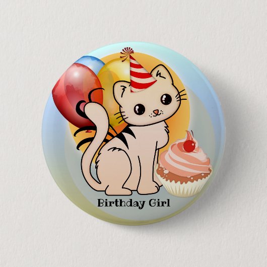 Niedliche Farbige Kitty Birthday Taste Button (Vorderseite)